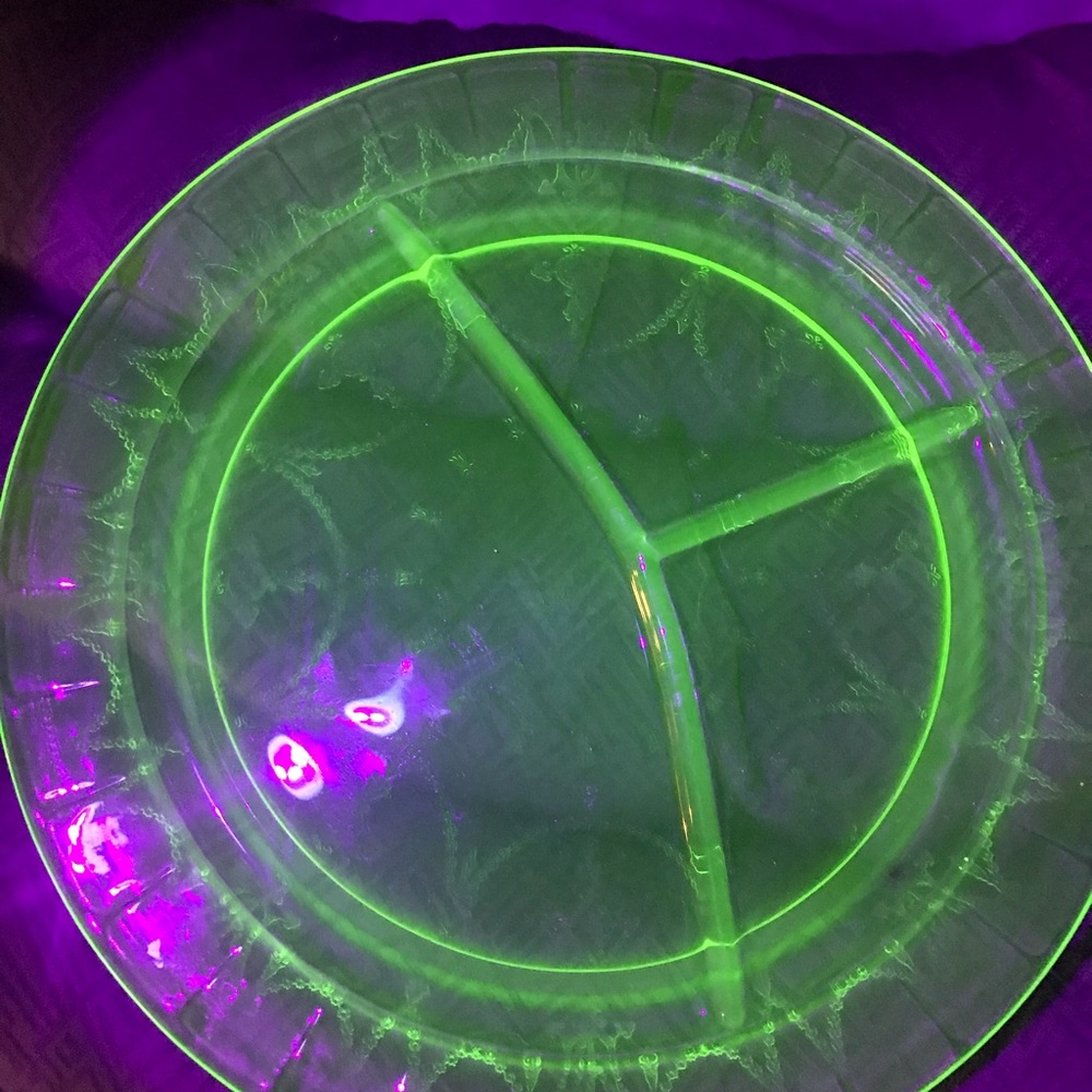 Uranium Depression Glass divided plate